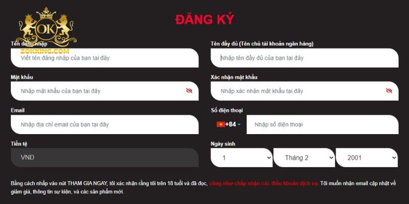 Điền đầy đủ và chính xác thông tin trên form